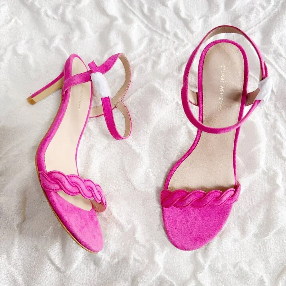 Stuart Weitzman Dancer Twistie 100 Suede Sandal In Pink Size 7.5